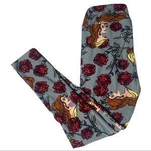 LuLaRoe Disney Beauty and the Beast Belle Rose Leggings Size O/S